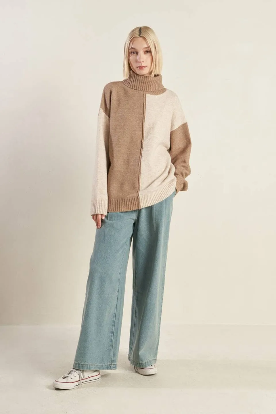 Colorblocked Turtleneck Sweater