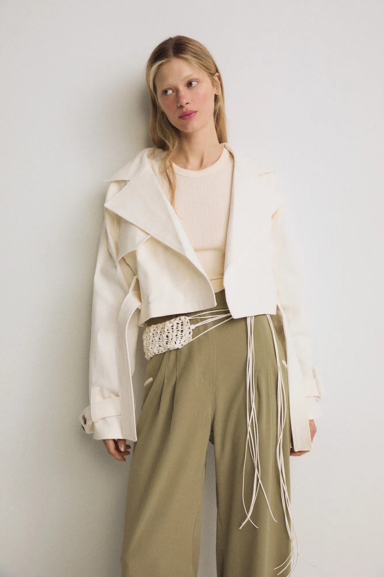 Cotton Ecru Short Trench Coat