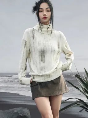 Dark Top Print Turtleneck Marble