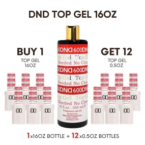 DND Gel Top Coat No Wipe 16oz   Free 12 0.5oz Bottles