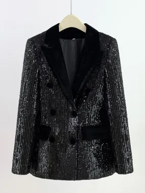 Double Row Buckle Sequins Blazer