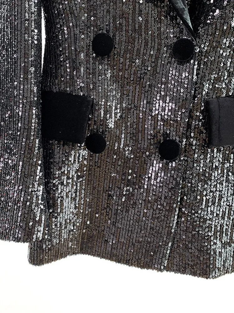 Double Row Buckle Sequins Blazer