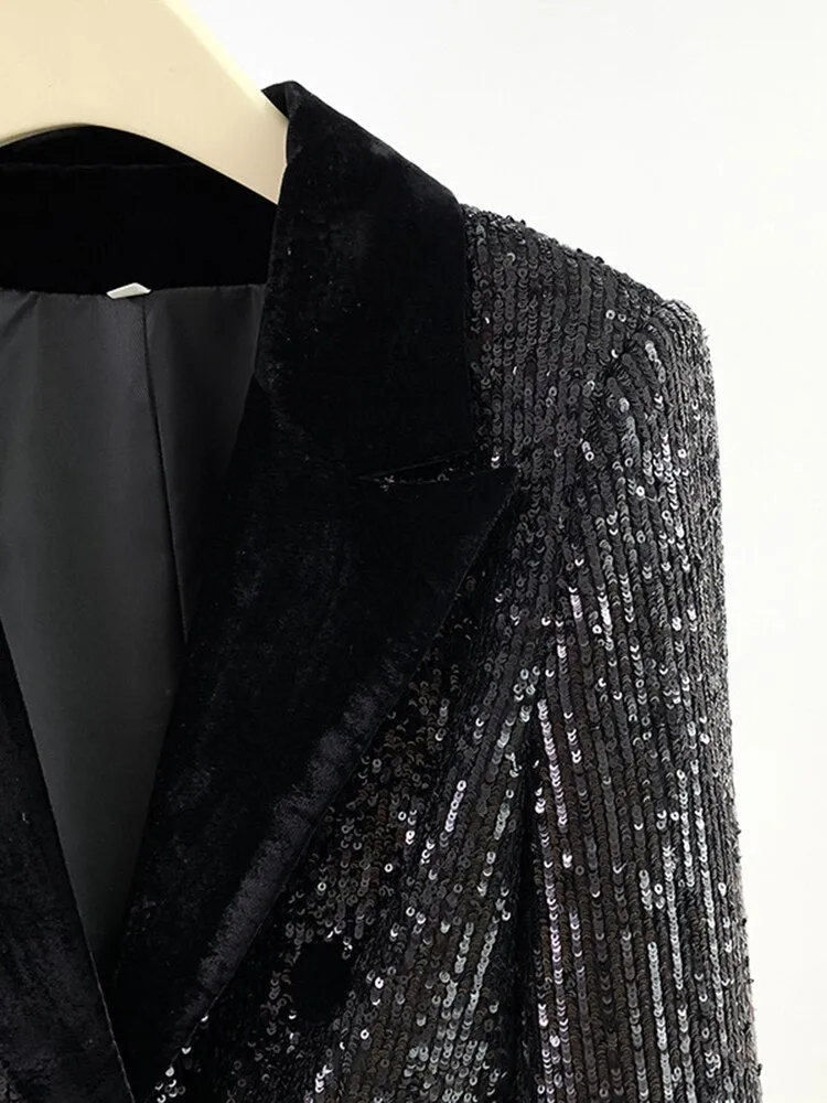 Double Row Buckle Sequins Blazer