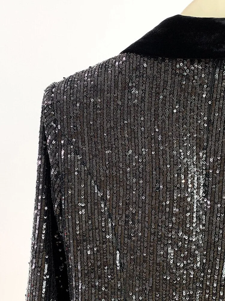 Double Row Buckle Sequins Blazer