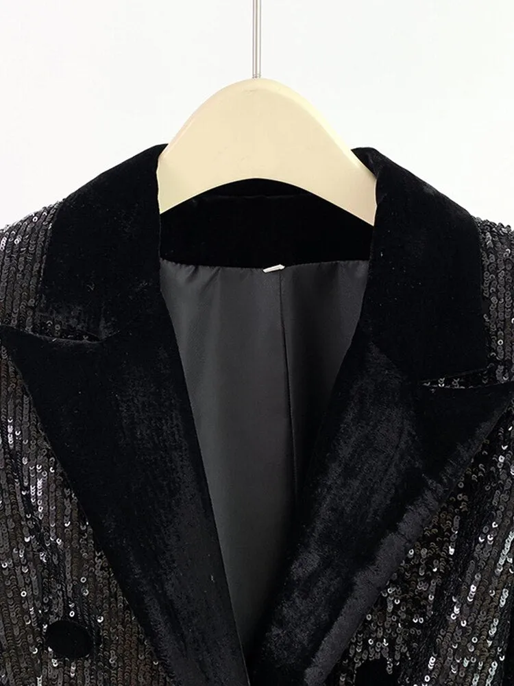Double Row Buckle Sequins Blazer