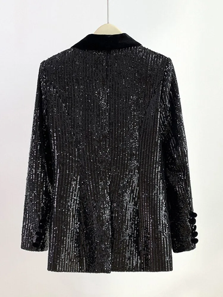 Double Row Buckle Sequins Blazer