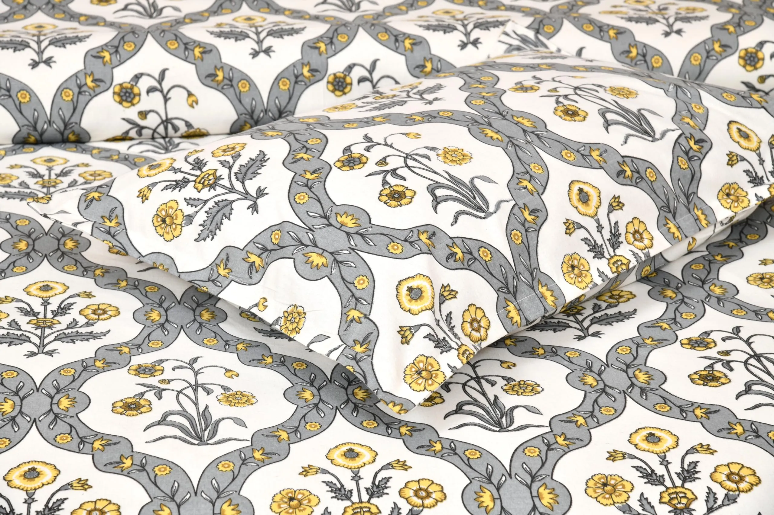 Dream Homme 240 TC Bedsheets Cotton for Double Bed King Size with 2 Pillow Covers | 100 * 108 Inches (Damask Grey)