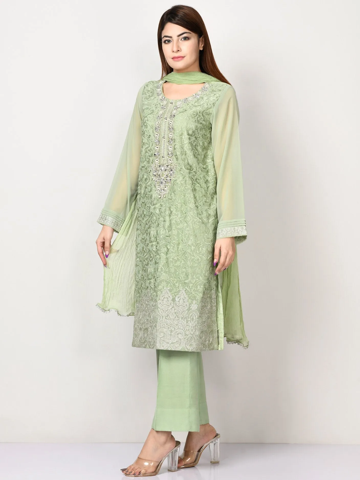 Embroidered Chiffon Suit