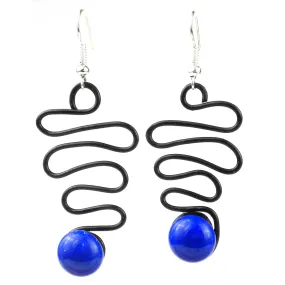 Enameled Wire and Blue Glass Bead  Lombard  Earrings Chilean