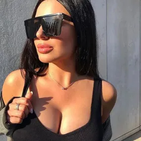 Fashion Luxury Vintage Oversize Female Big Frame Black UV400 Sunglasses
