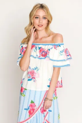 Fashion Off Shoulder Layer Floral Top