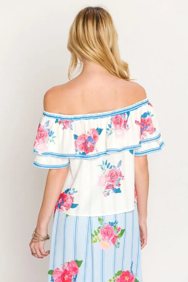 Fashion Off Shoulder Layer Floral Top