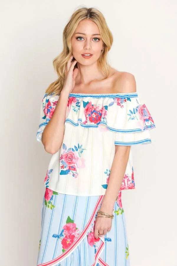 Fashion Off Shoulder Layer Floral Top