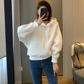Fashion Simple Solid Color Women's Sweatshirt New Slim Loose Vintage American Casual O-neck Female Hoodies Green White