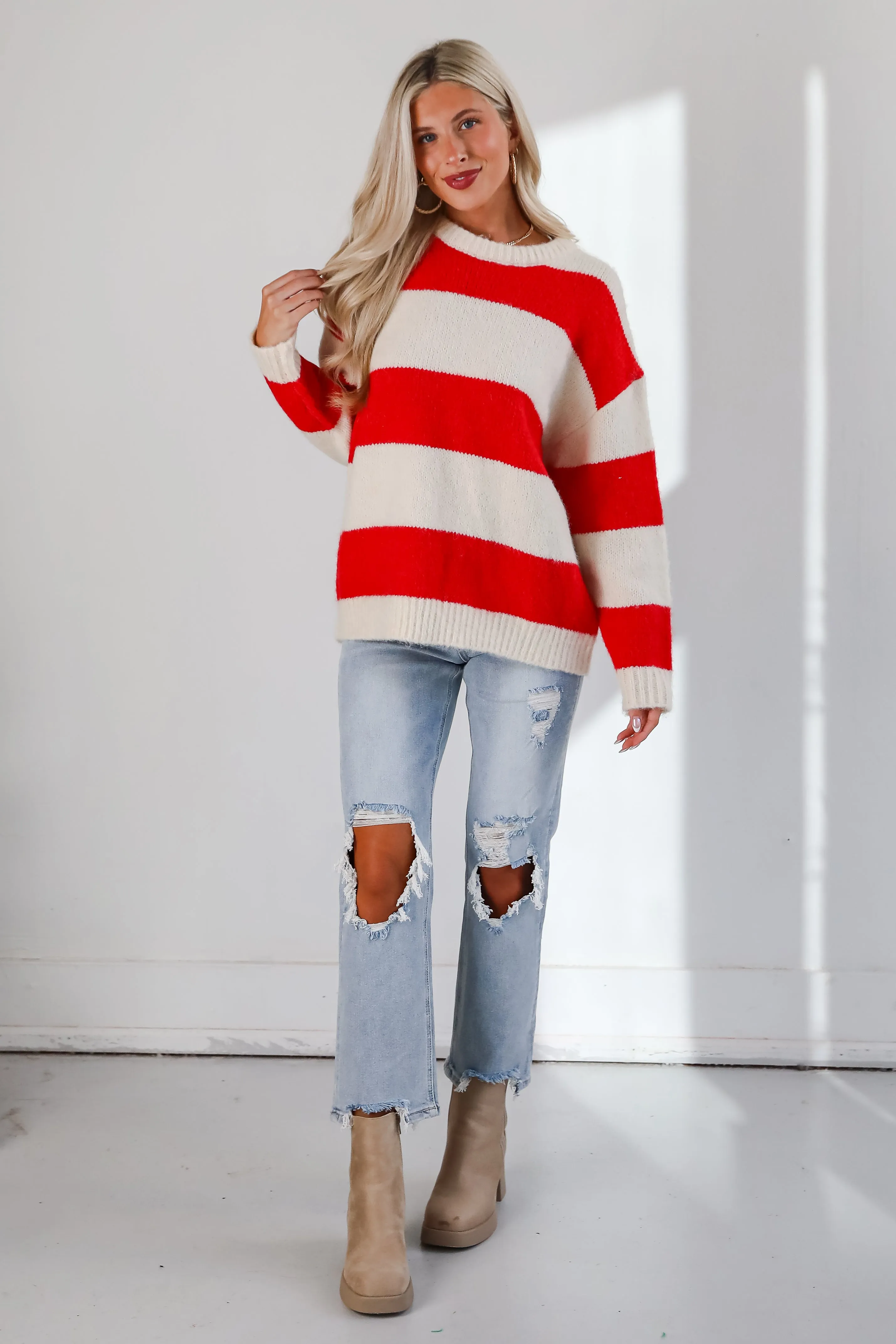FINAL SALE - Modern Detail Red Striped Sweater