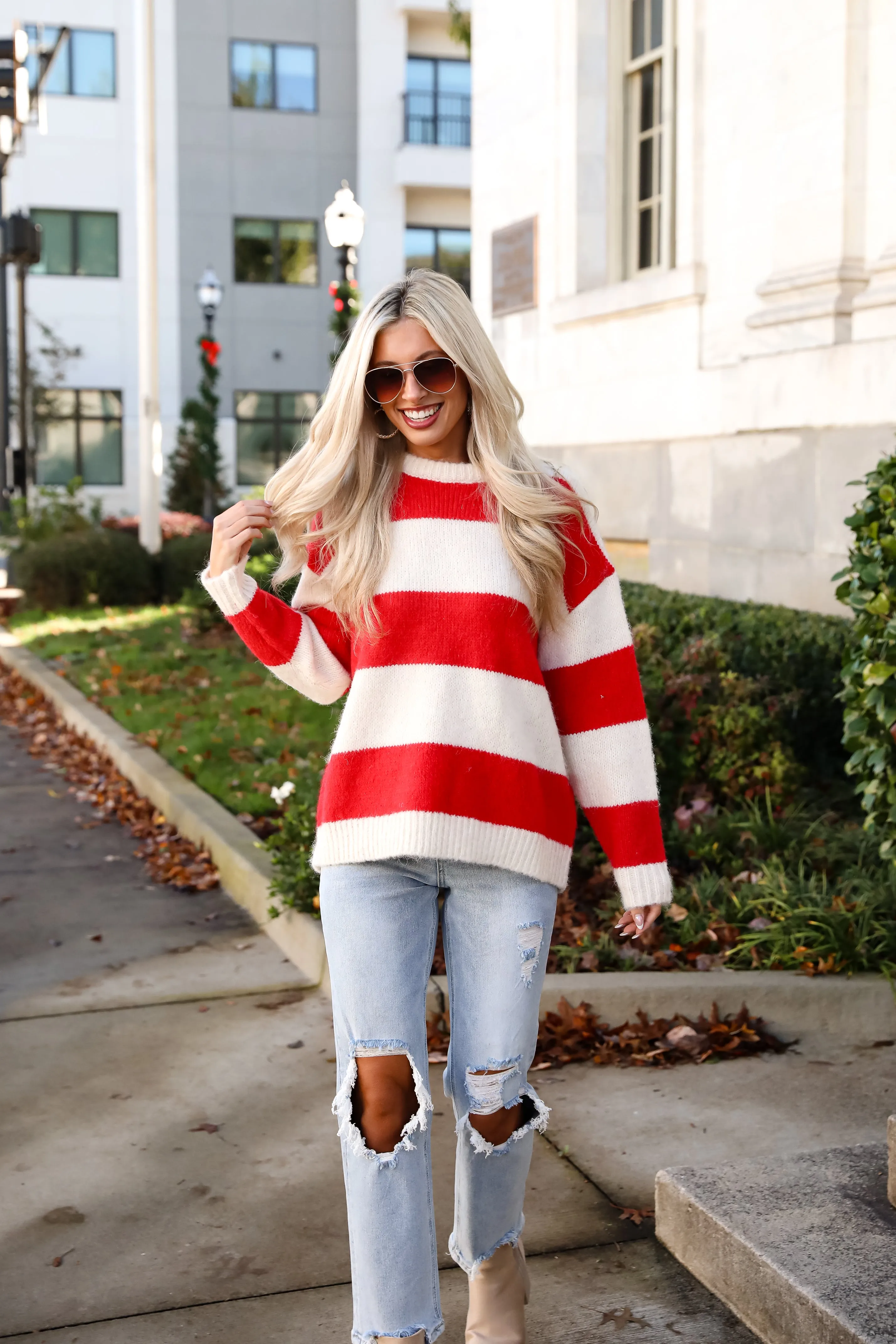 FINAL SALE - Modern Detail Red Striped Sweater