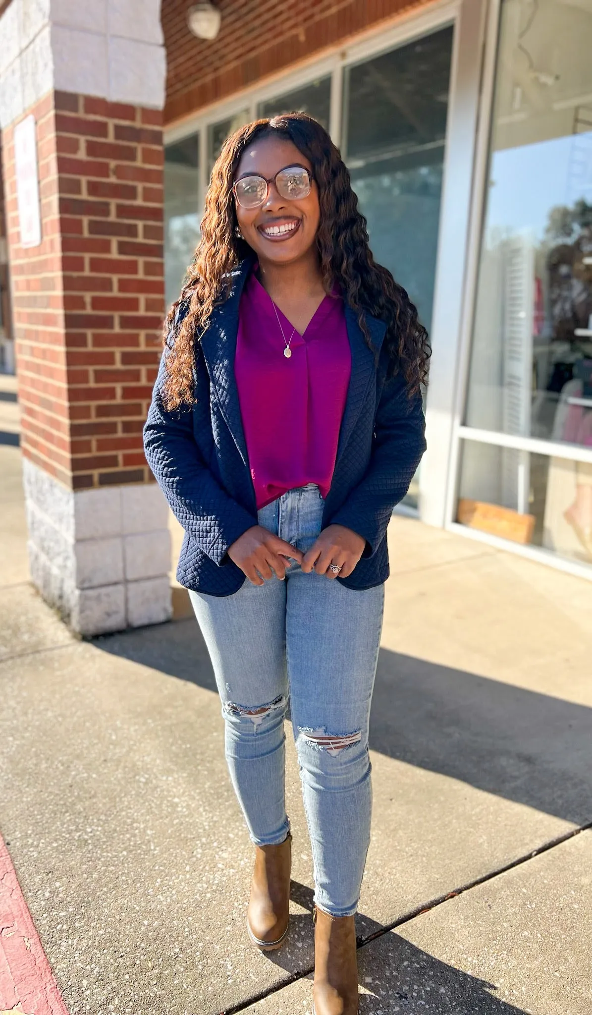 Find Your Own Way Navy Textured Blazer with Side Pockets