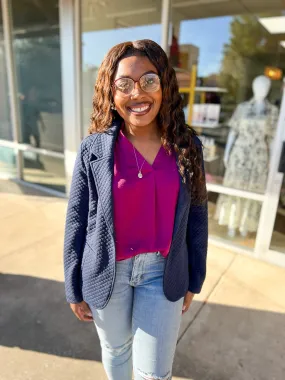 Find Your Own Way Navy Textured Blazer with Side Pockets