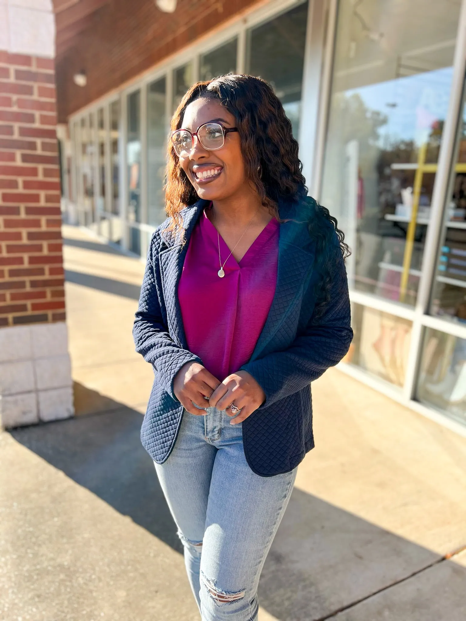 Find Your Own Way Navy Textured Blazer with Side Pockets