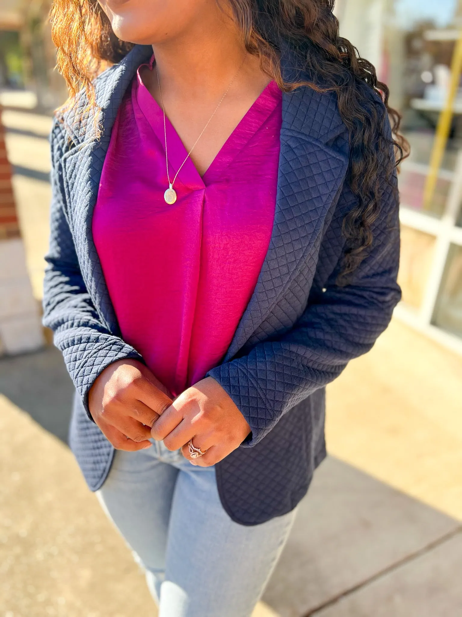 Find Your Own Way Navy Textured Blazer with Side Pockets