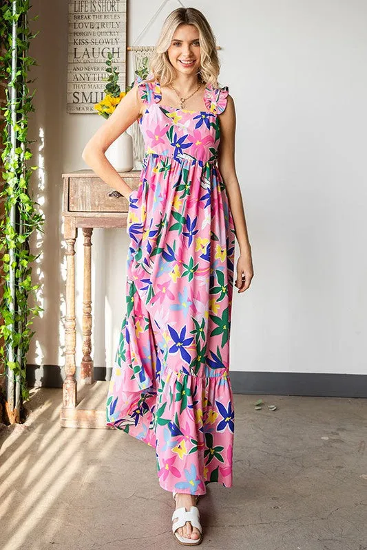 Floral Tie-Back Maxi Dress | Pink