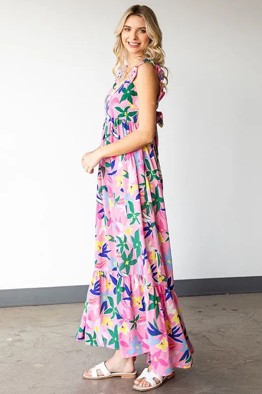 Floral Tie-Back Maxi Dress | Pink