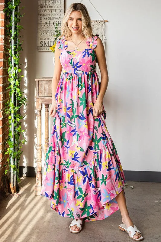 Floral Tie-Back Maxi Dress | Pink