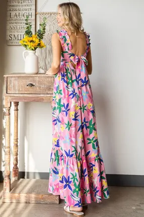 Floral Tie-Back Maxi Dress | Pink