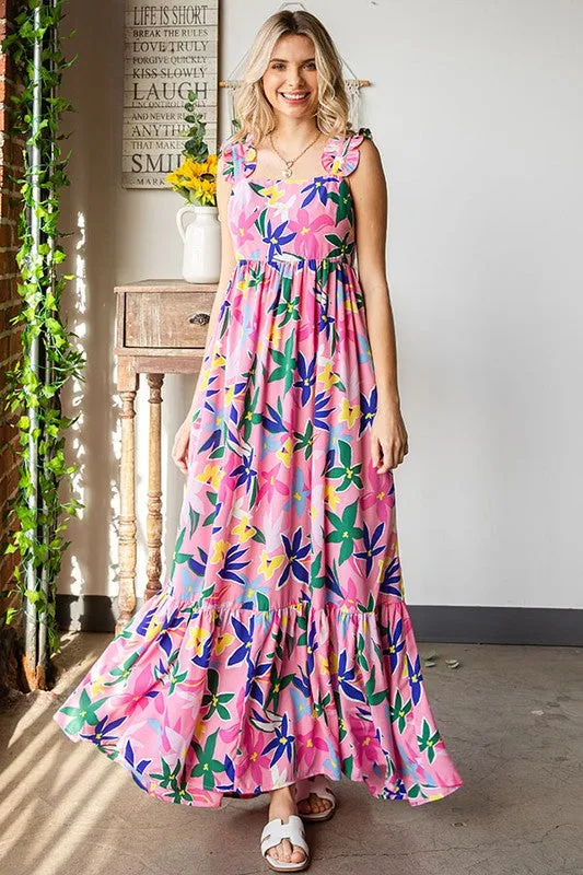 Floral Tie-Back Maxi Dress | Pink