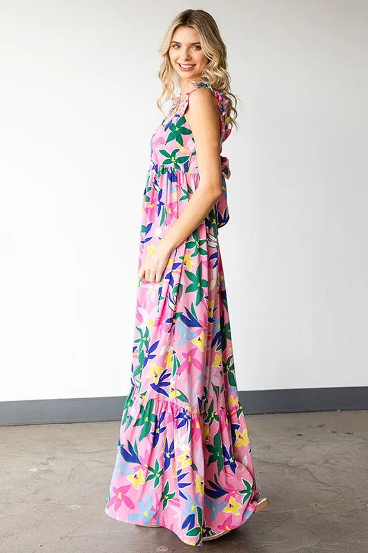 Floral Tie-Back Maxi Dress | Pink