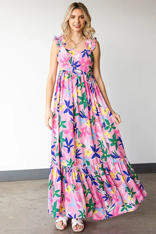 Floral Tie-Back Maxi Dress | Pink