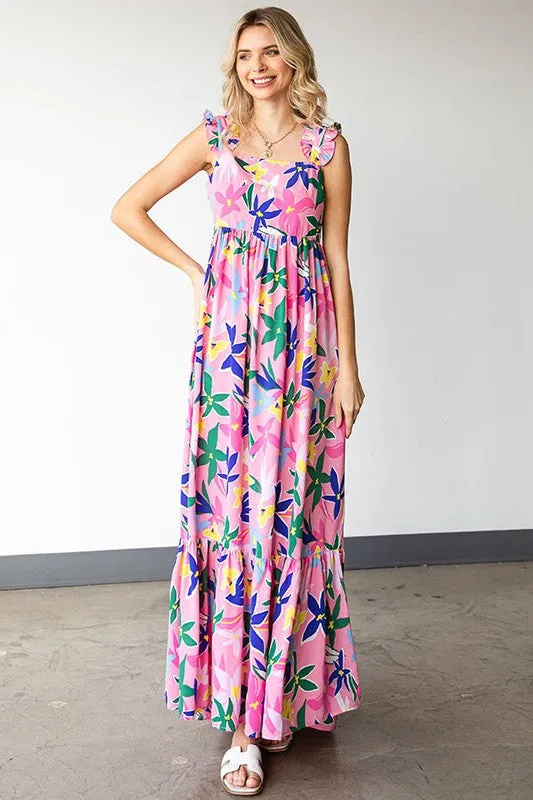 Floral Tie-Back Maxi Dress | Pink