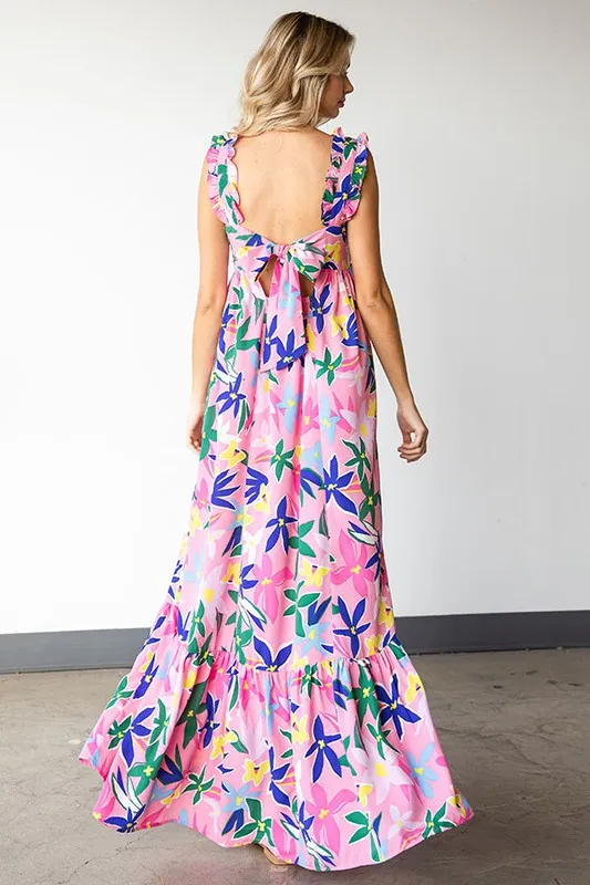 Floral Tie-Back Maxi Dress | Pink