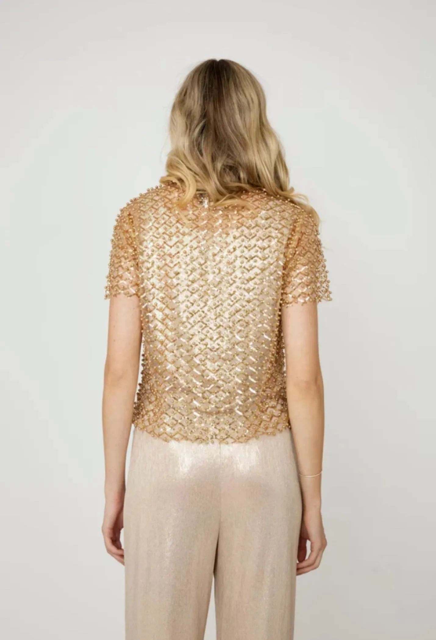 Frank Lyman 258728U Gold Beaded Short Sleeve Top
