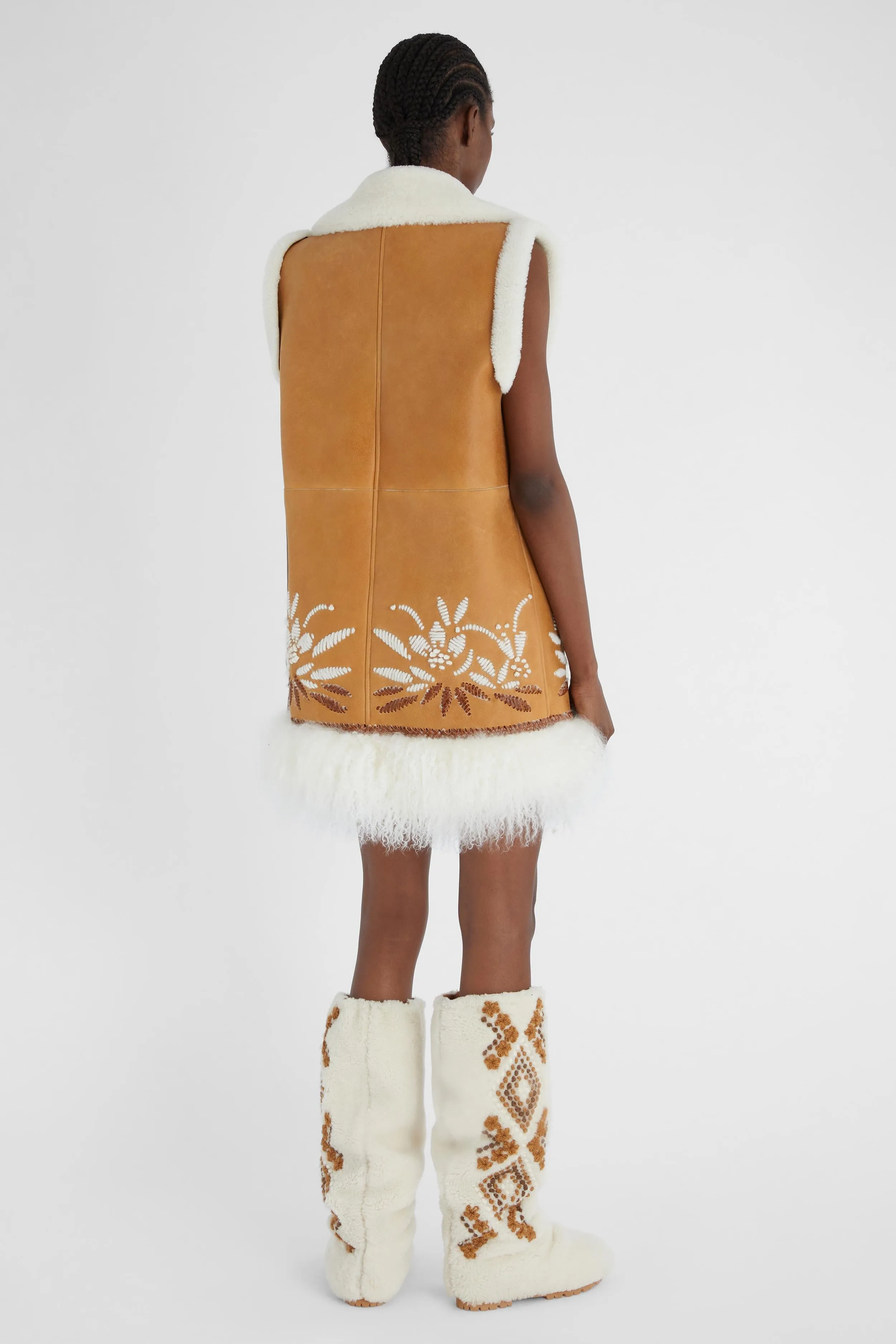 Gilet doppio petto in shearling beige