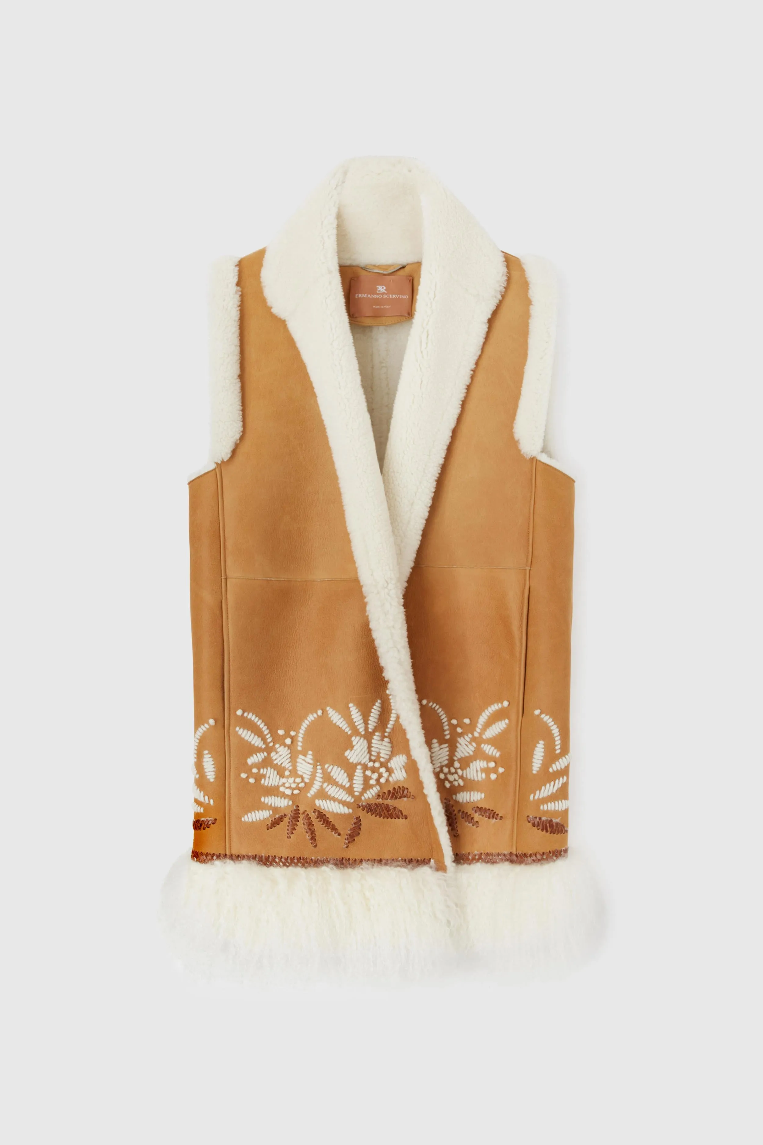 Gilet doppio petto in shearling beige