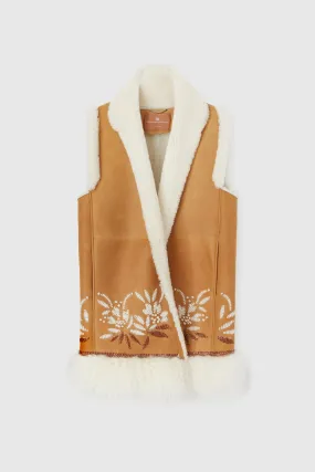 Gilet doppio petto in shearling beige