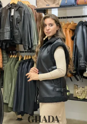 Gilet en simili-cuir noir
