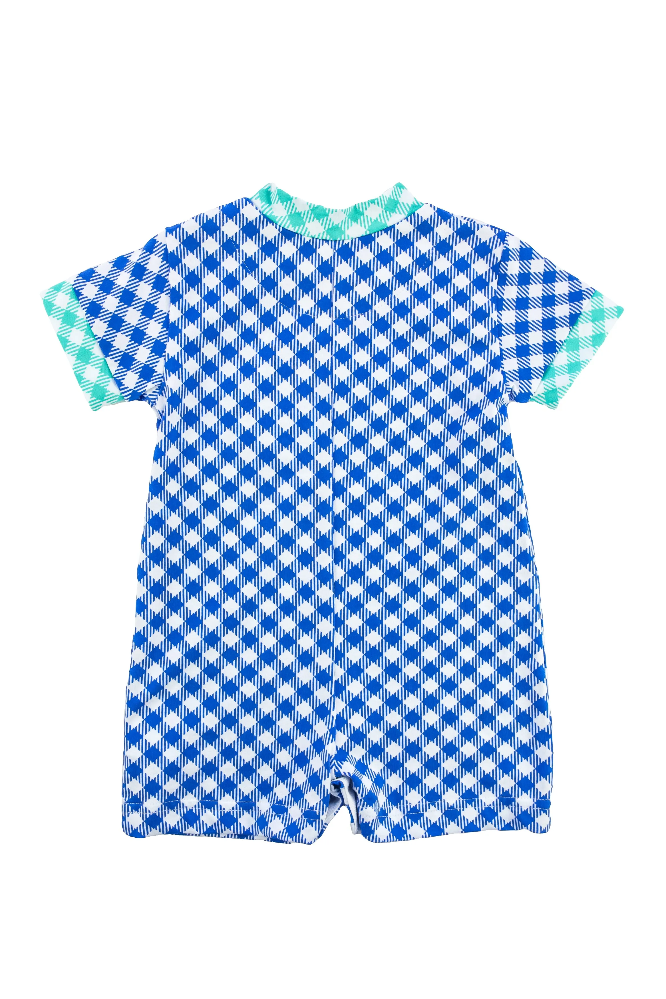 Gingham Print Knit Shortall With Ice Cream Truck