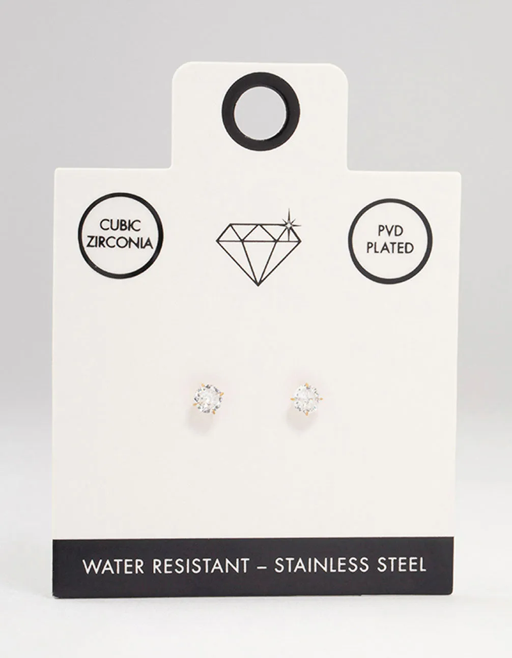 Gold Plated Stainless Steel Cubic Zirconia Stud Earrings 5 MM