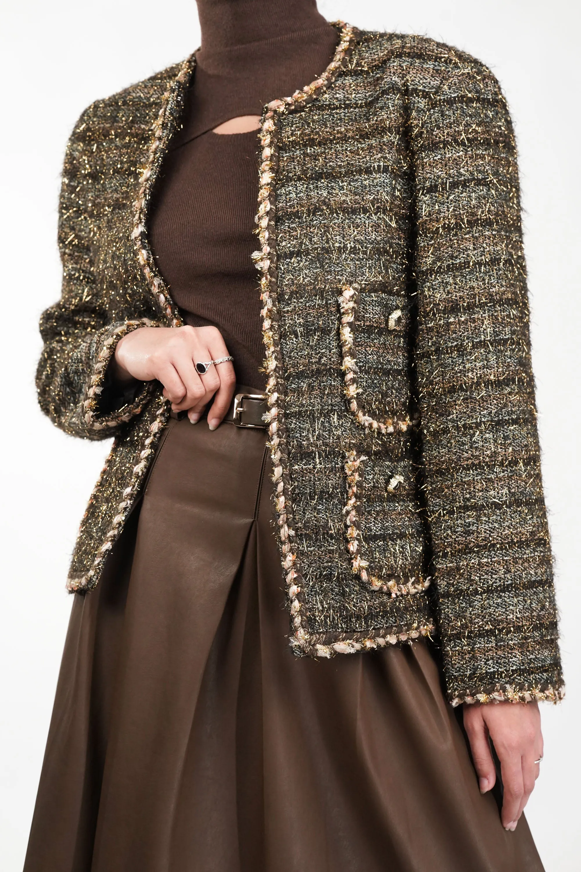 Golden Glimmer Tweed Blazer