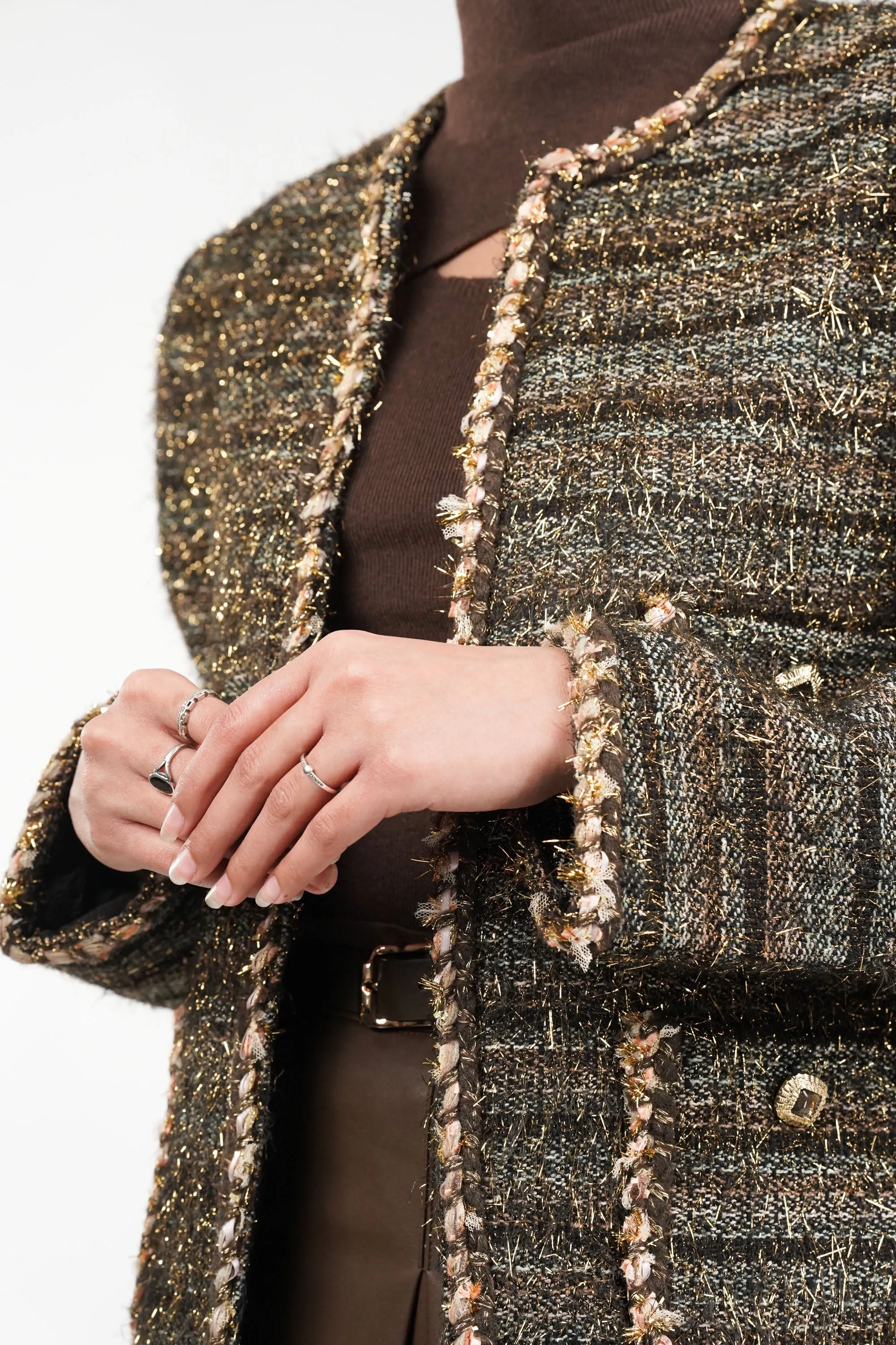 Golden Glimmer Tweed Blazer