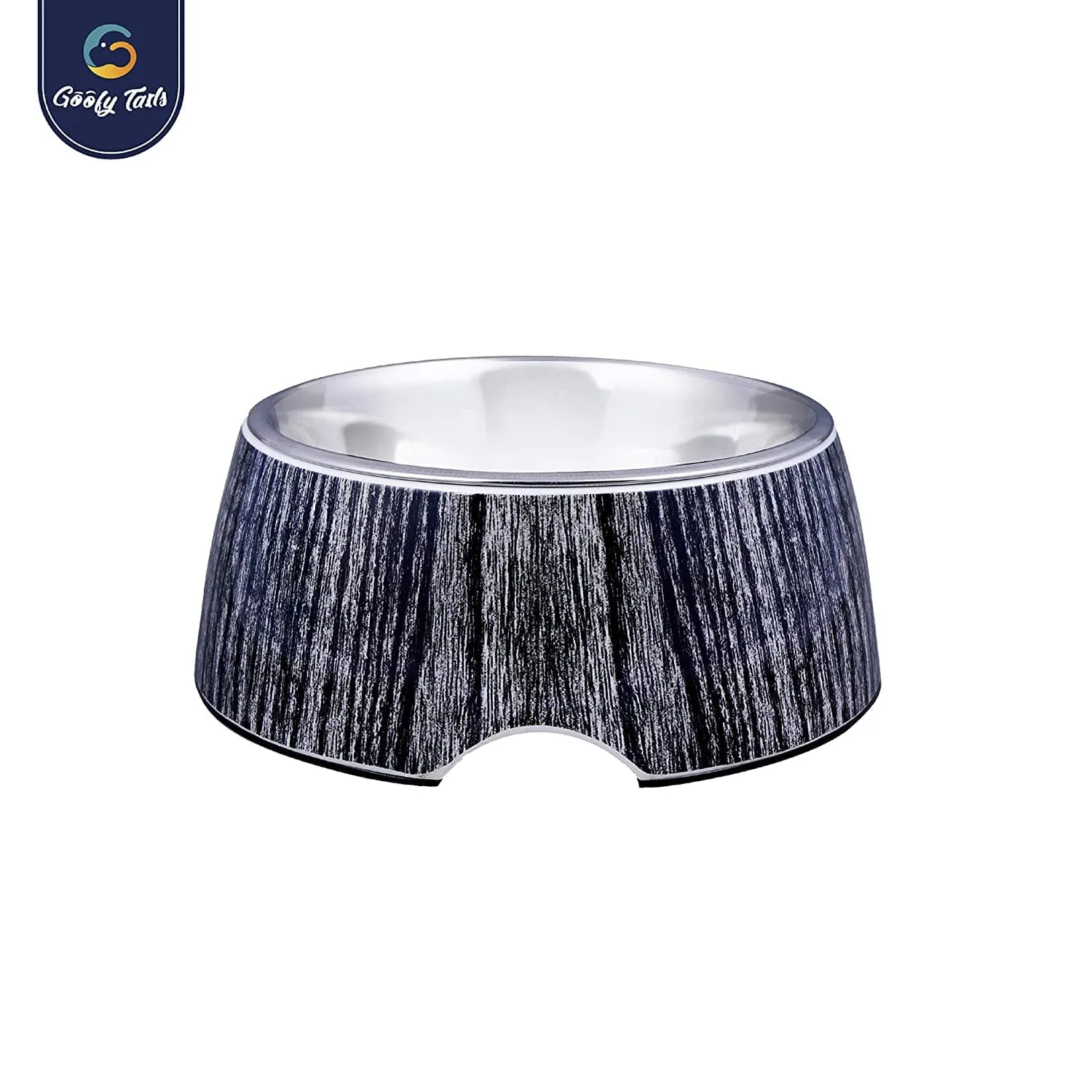Goofy Tails Stainless Steel and Melamine Wooden Print Designer Food Bowl for Dogs