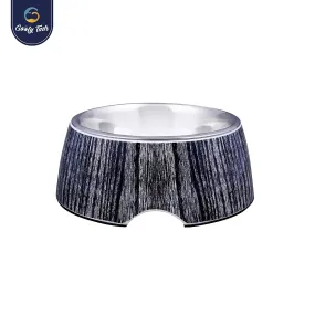 Goofy Tails Stainless Steel and Melamine Wooden Print Designer Food Bowl for Dogs