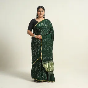 Green - Kutch Tie-Dye Modal Silk Bandhani Saree with Zari Border 59