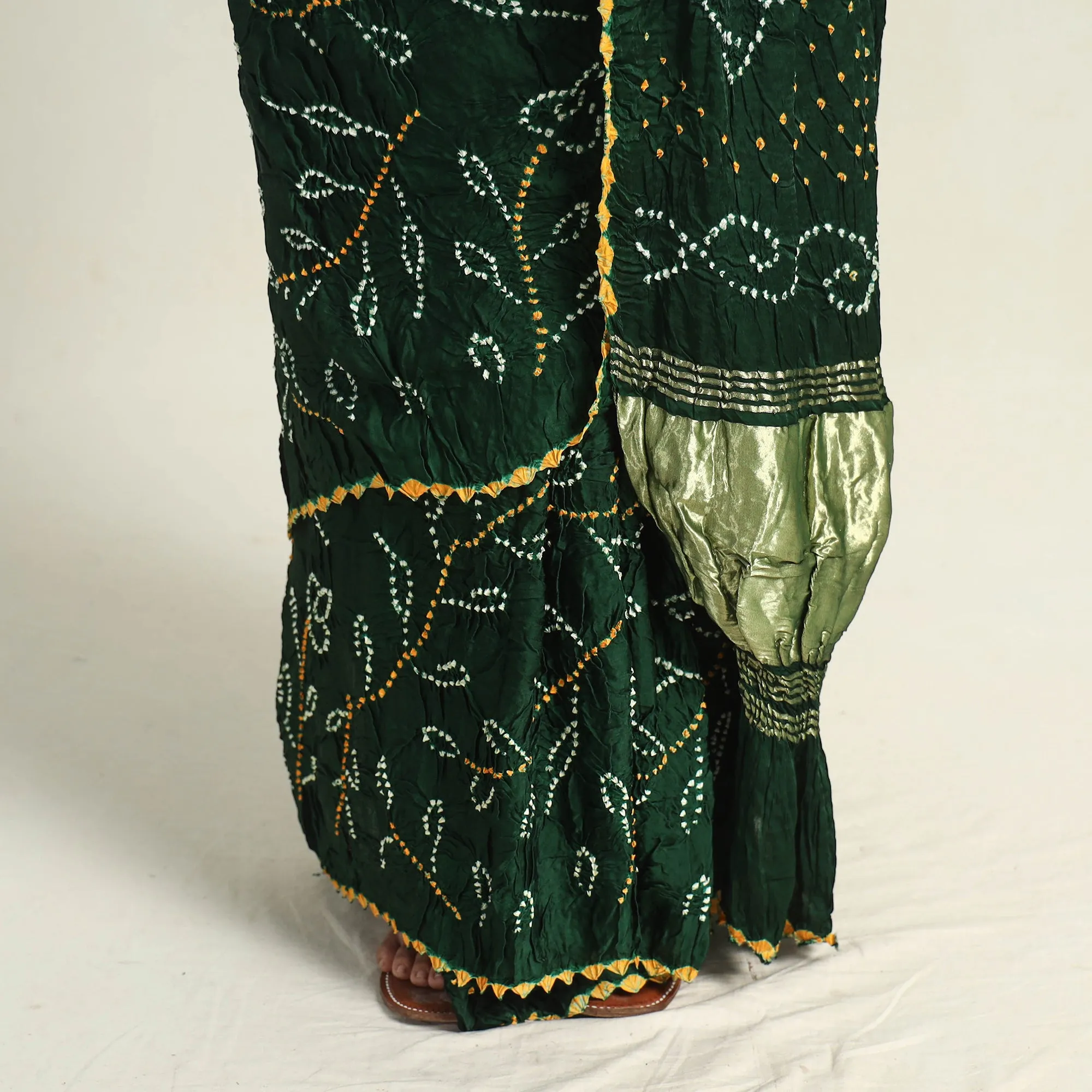 Green - Kutch Tie-Dye Modal Silk Bandhani Saree with Zari Border 59