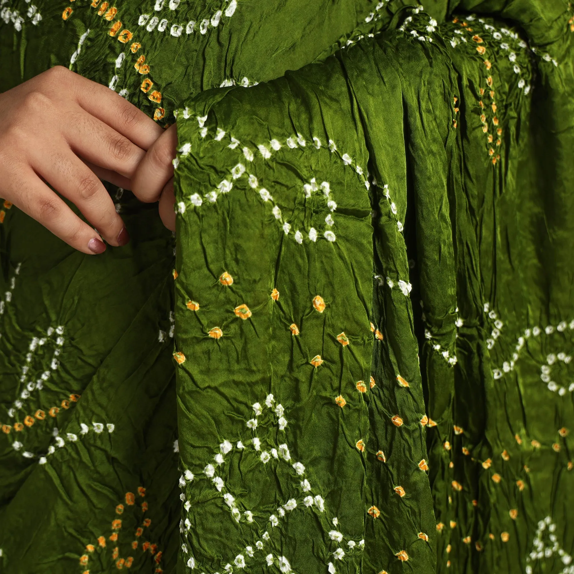 Green - Kutch Tie-Dye Modal Silk Bandhani Saree with Zari Border 62