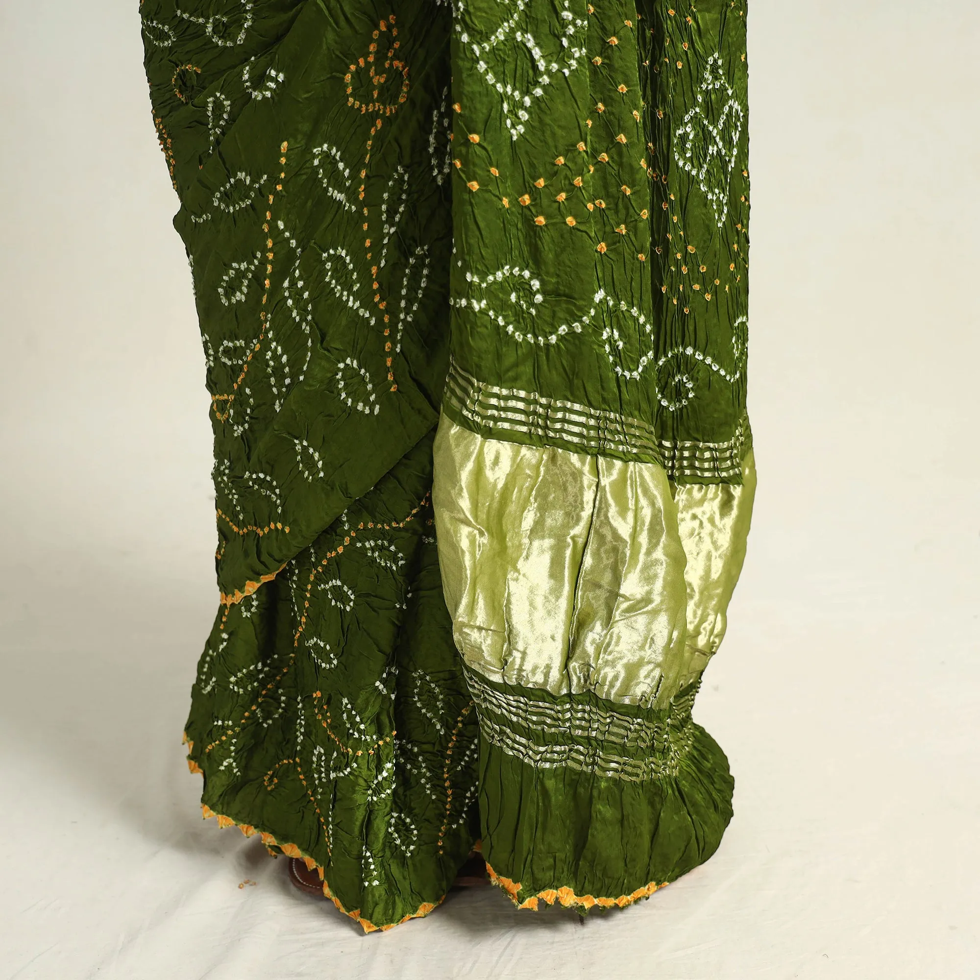 Green - Kutch Tie-Dye Modal Silk Bandhani Saree with Zari Border 62