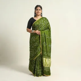 Green - Kutch Tie-Dye Modal Silk Bandhani Saree with Zari Border 62