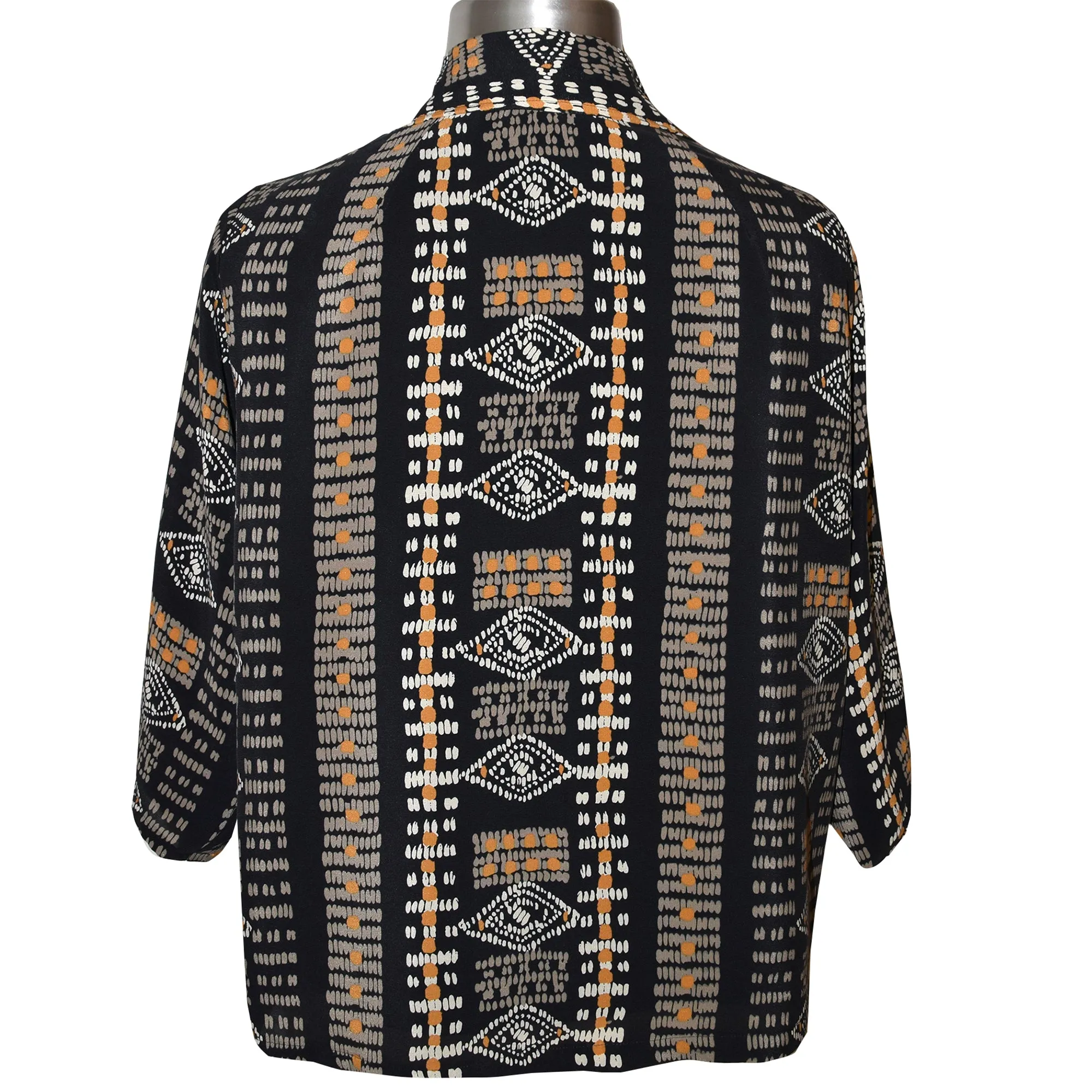 Handsome Crepe de Chine Silk Kimono Jacket in Gold and Black Pattern